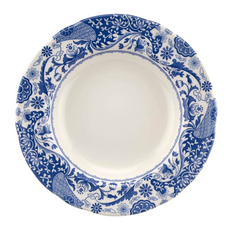 Spode Set of 4 Blue Italian Brocato Rimmed Plates