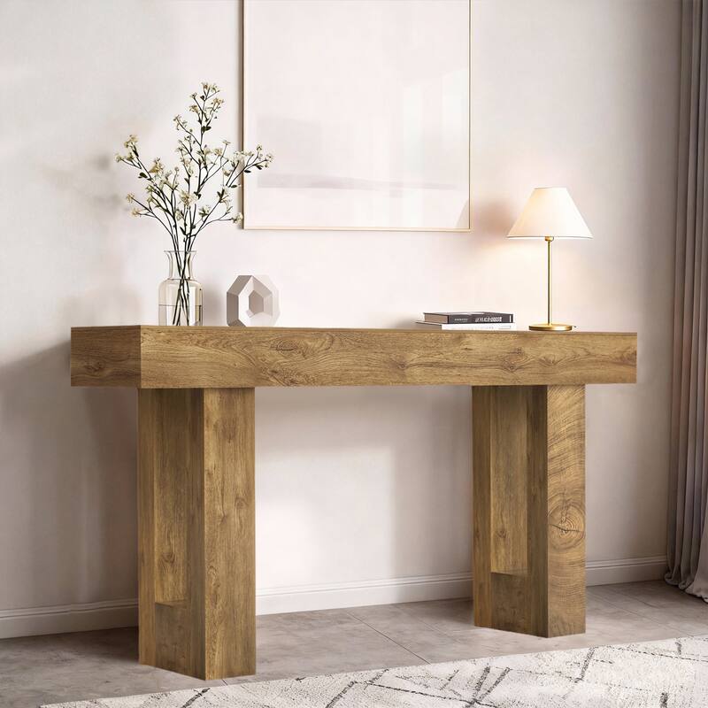 Anmytek Farmhouse Console Table,Wooden Rectangular Sofa Table Behind Couch for Entrance