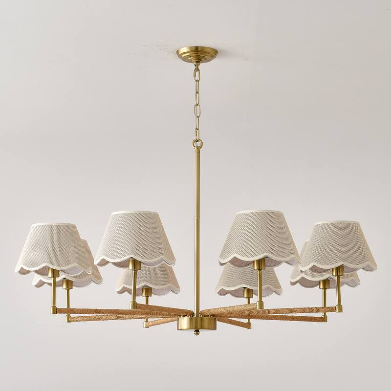 8-Light Rope + Fabric shade Chandelier,Gold Chandelier,Chandelier Romantic Golden,Adjustable Project Lighting - Gold - Gold