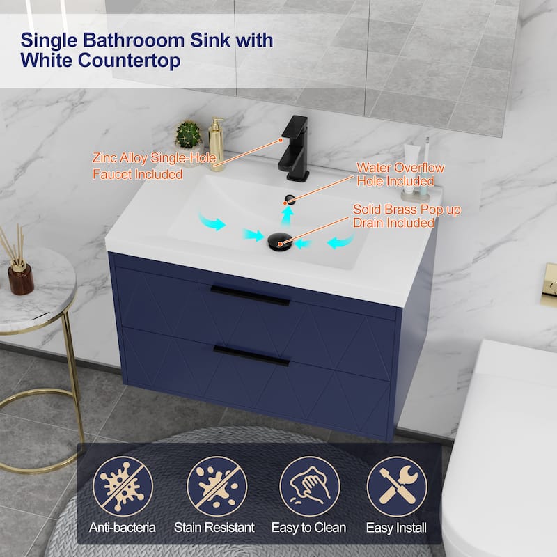 24"/30"/36"/48" Integrated Sink Wall Mounted Bathroom Vanity Set