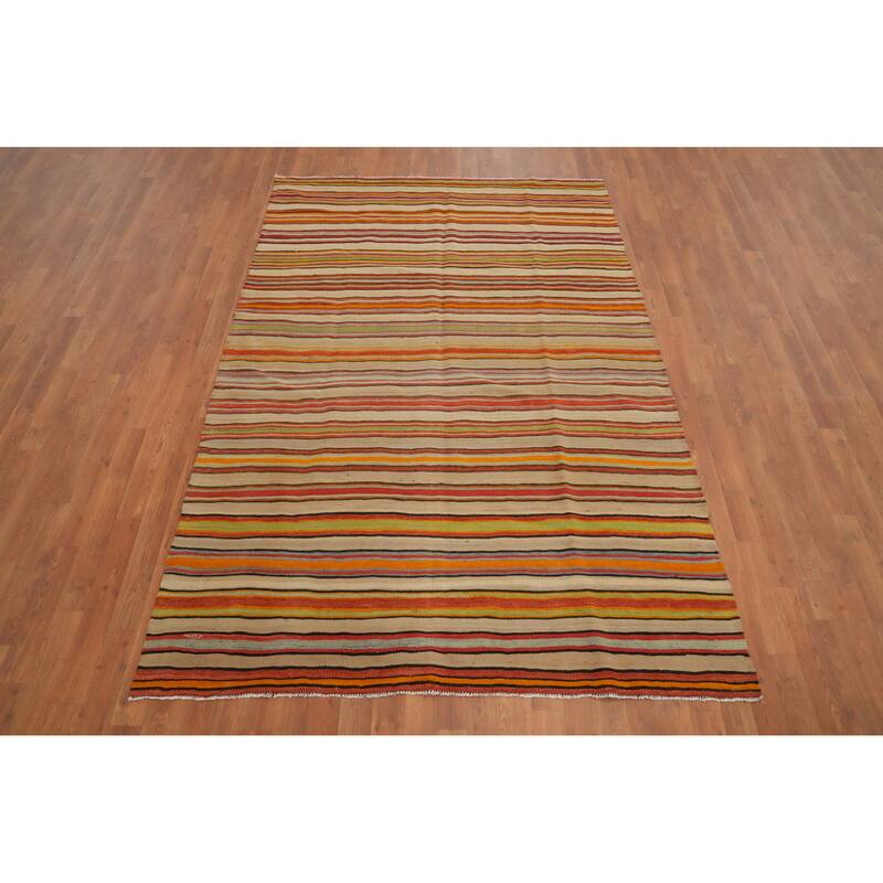 Hand Woven Oriental 100% Wool Carpet Southwestern Geometric Multi-Colored Kilim Area Rug - 7' 10'' X 5' 4''