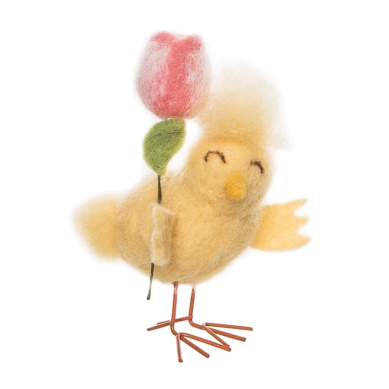 4.33" Easter Spring Chick & Pink Tulip Flower Floral Decorative Tabletop Figurine