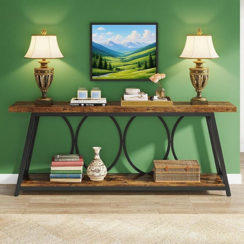 Particle Board Console Table Metal Frame with Shelf - 70.87” L x 11.81” W x 31.5” H