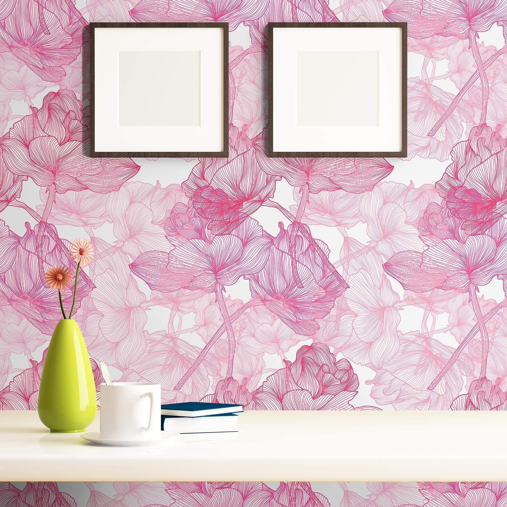 Pink toile pattern removable wallpaper