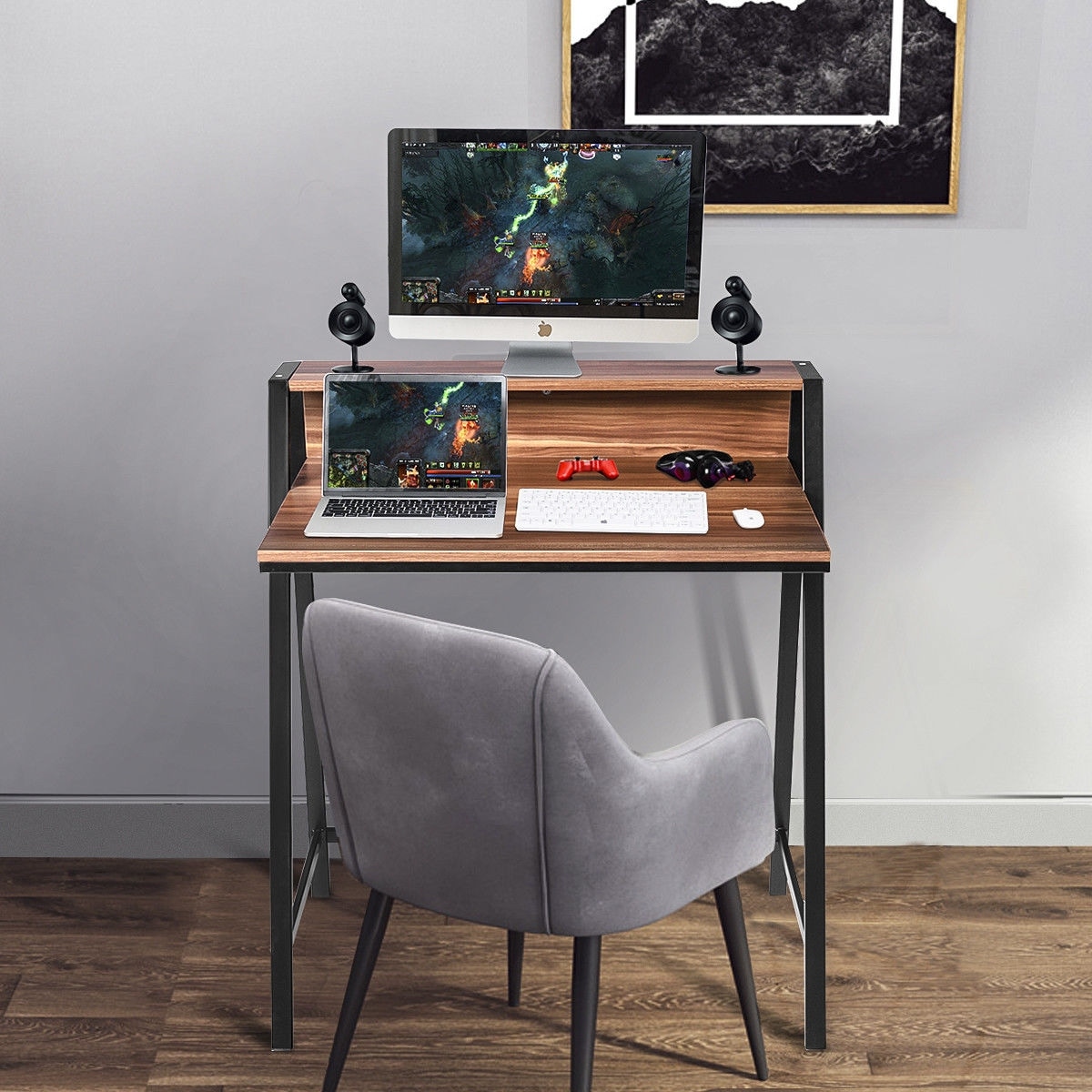 Costway 2 Tier Computer Desk Pc Laptop Table Study Writing Home Office Workstation Costway 2 Tier Computer Desk Pc Laptop Table Study Writing Home Office Workstation