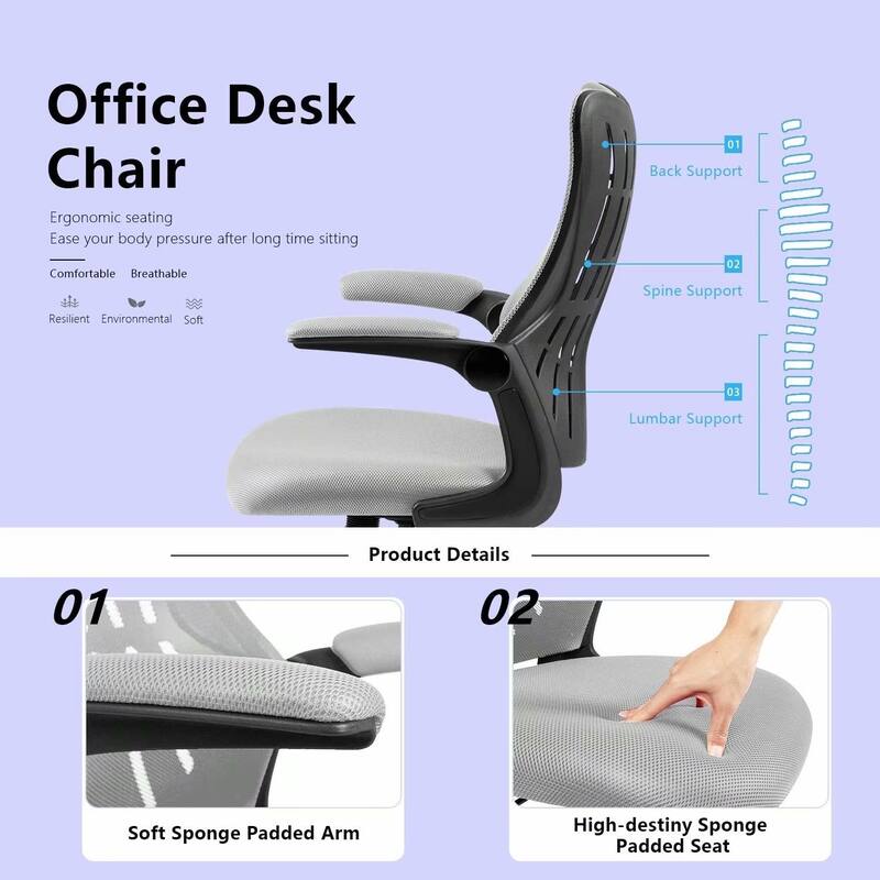 Homall Mid Back Mesh Office Desk Chair - Swivel Task Chair with Flip Arms and Lumbar Support