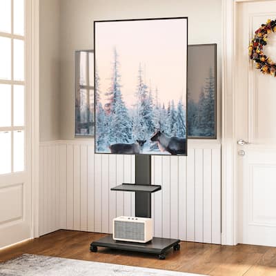 FITUEYES Mobile TV Stand for 32-75 Inch TVs, Portable TV Cart with Wheels, Height Adjustable with Horizontal and Vertical Swivel