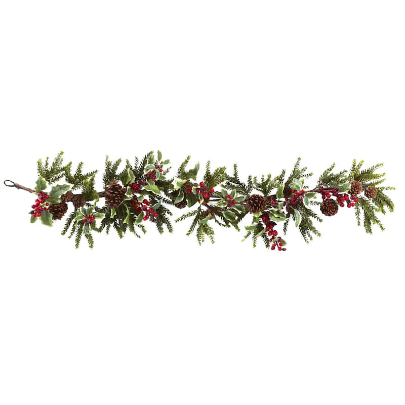 Holiday Holly Berry Garland 54 Inch - Festive Christmas Decor for Home, Mantel, and Fireplace