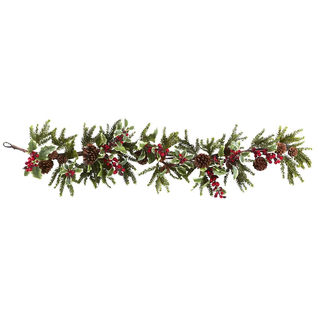 Holiday Holly Berry Garland 54 Inch - Festive Christmas Decor for Home, Mantel, and Fireplace