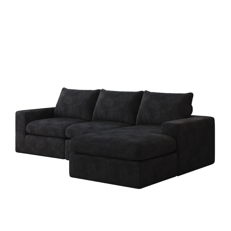 Roomfitters Modern 3-Seater Corduroy Cloud Sectional Sofa with Chaise, L-Shaped Boneless Couch with Pillows