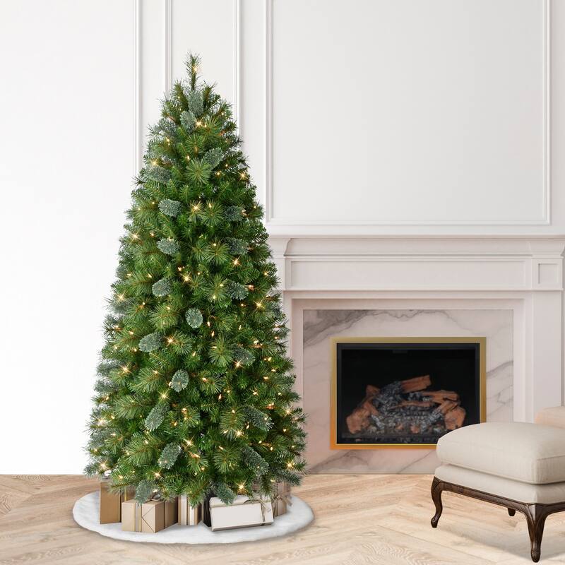 Puleo International 6.5' Pre-Lit Slim Teton Pine Tree Artificial Christmas Tree
