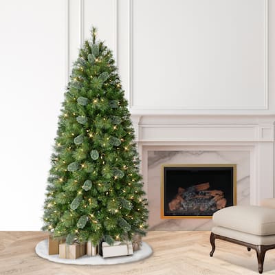Puleo International 6.5' Pre-Lit Slim Teton Pine Tree Artificial Christmas Tree