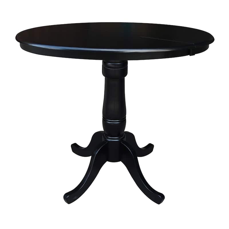 36" Round Counter Height Table with 12" Leaf and 4 X-back Stools - Black - 5 Piece set