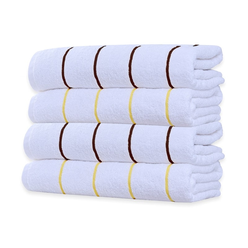 Pure Cotton Beach Towel Cabana Striped by Ample Decor- Set of 4 - 30 X 68 Inch - Brown/Yellow
