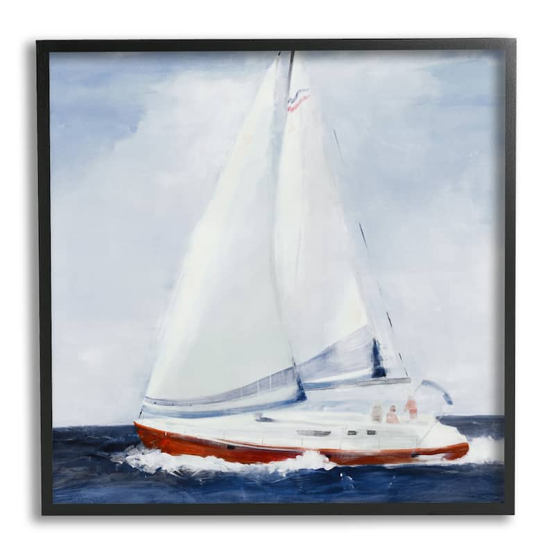 Stupell Sail Boat Against Cloudy Sky Ocean Foam Splashing Framed Wall Art - Blue - 24 x 24 - Black