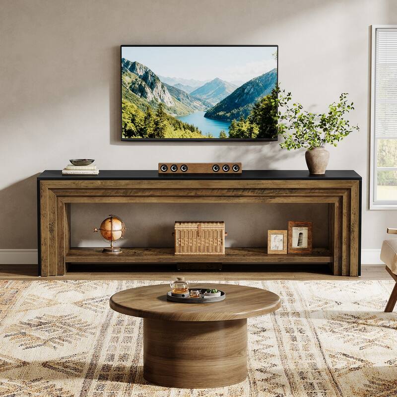 70" TV Stand for TVs, Wooden Entertainment Center with Open Storage Shelves, Low Media Console for Living Room, Bedroom