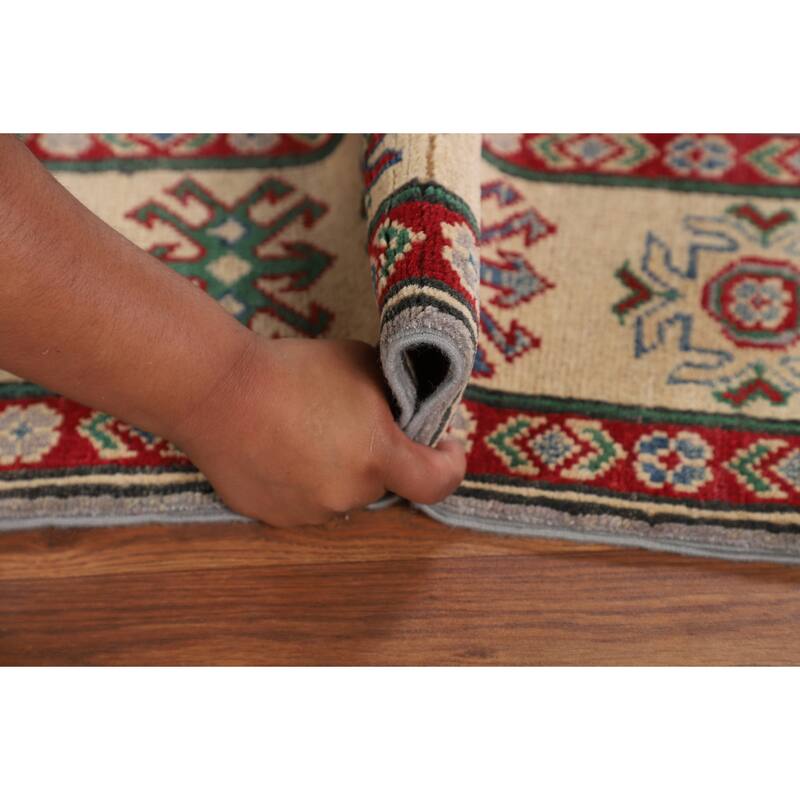 Grey Geometric Kazak Oriental Area Rug Handmade Wool Carpet - 5'1" x 6'9"