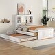 preview thumbnail 2 of 7, QueenSize Hydraulic Platform Bed with Storage LED Headboard, Pine Wood Bed with Charging Station and 2 Drawers, White
