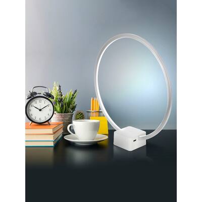 Brightech Circle 15 in. White Industrial Integrated LED Arched/Arc Table Lamp with Built-In 3-Way Dimmer