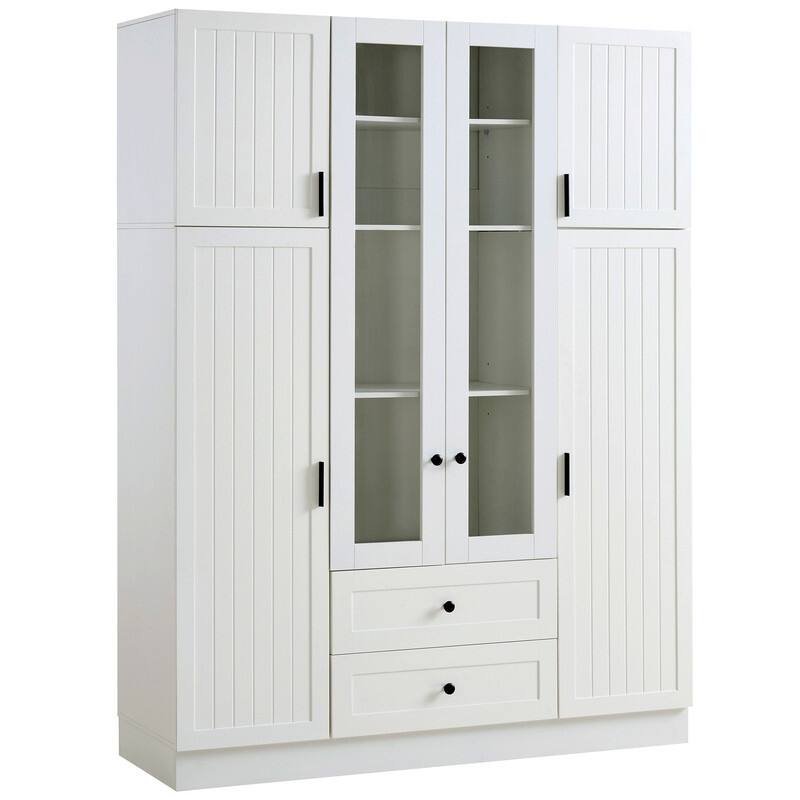 Modern 71" Tall Kitchen Pantry with Storage Cabinet, 6 Doors , Drawers, Adjustable Shelves,Pull-out Trays and Wine Rack