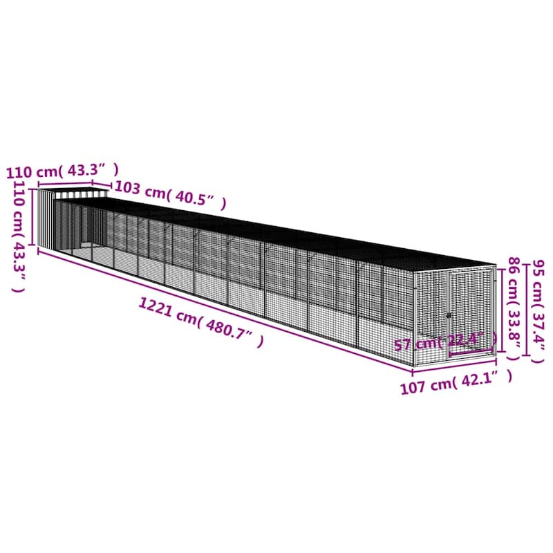 vidaXL Chicken Cage with Run Light Gray/Anthracite multisize Galvanized Steel