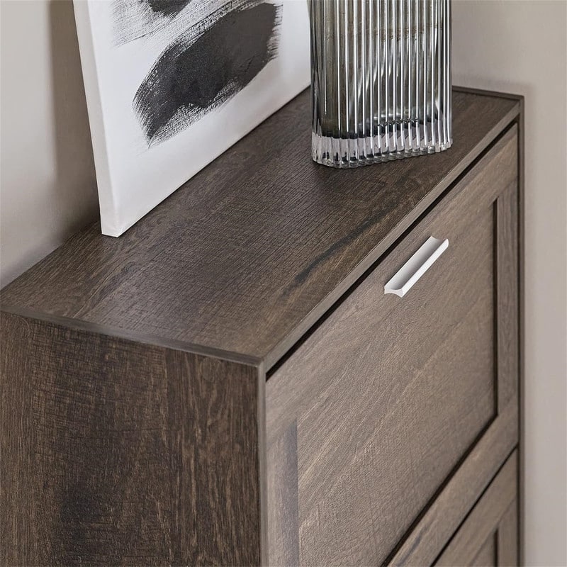 Brown Shoe Cabinet with 2 Flip-Drawers - 9.4"D x 23.6"W x 31.5"H