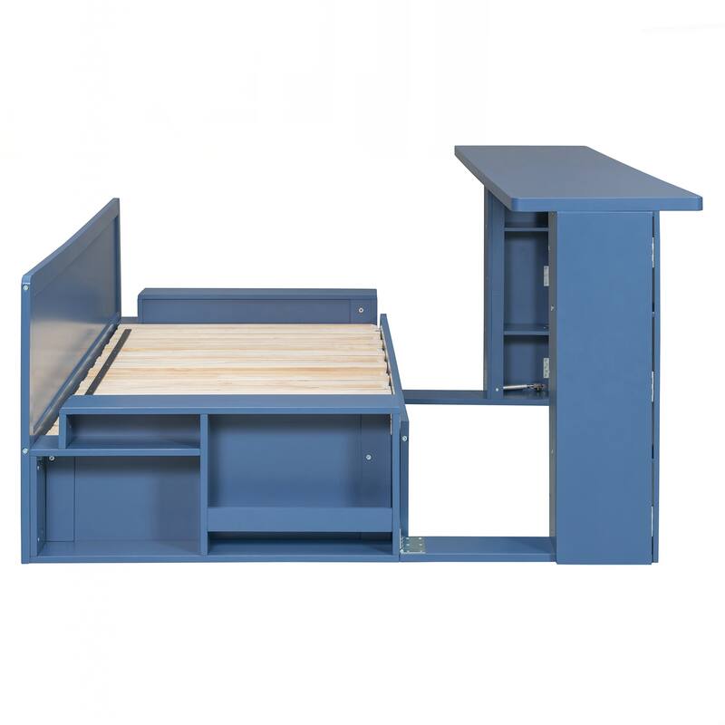 Queen Size Daybed with Removable Desk, Storage Drawers & Hydraulic Side Table