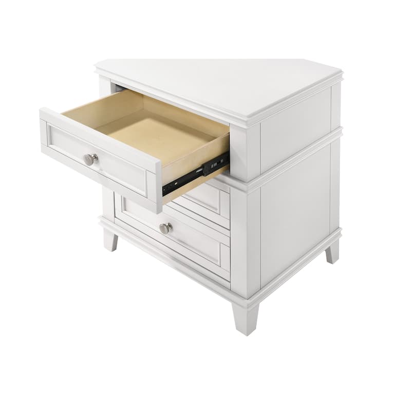 White 3-Drawer Nightstand with USB Charging Port