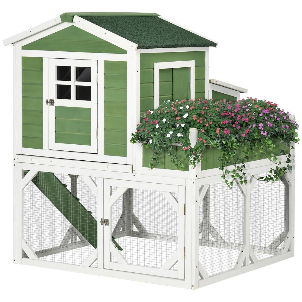 PawHut 49" Small Chicken Coop Hen House with Garden Space, Chicken House Outdoor Run Cage with Weather Protection