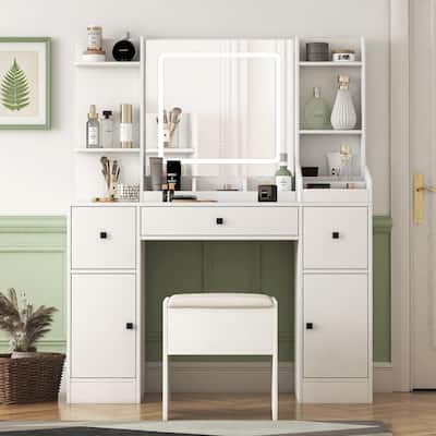 Mirrored Dressing Table Large Dressing Table with Drawers and Cabinets
