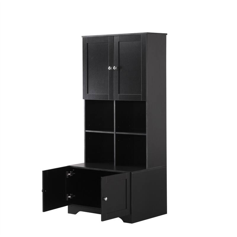 Tall Bathroom Storage Cabinet with 4 Doors, Freestanding Bathroom Storage Unit Floor Cabinet w/Adjustable Shelves & Open Storage