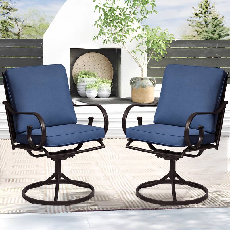 EROMMY Patio Swivel Chairs Set of 2, 360° Rocking Outdoor Dining Chairs with Cushions and Metal Frame