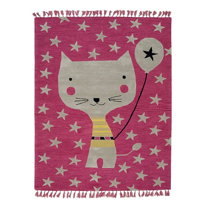 Pink Hand-Tufted Wool Children Rug, 7'6 x 9'6, Soft Elegant Floor Rug - L