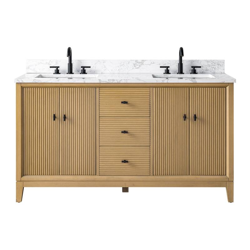 Vanity Art 60" Freestanding Bathroom Vanity with Engineered Marble Top and Sinks