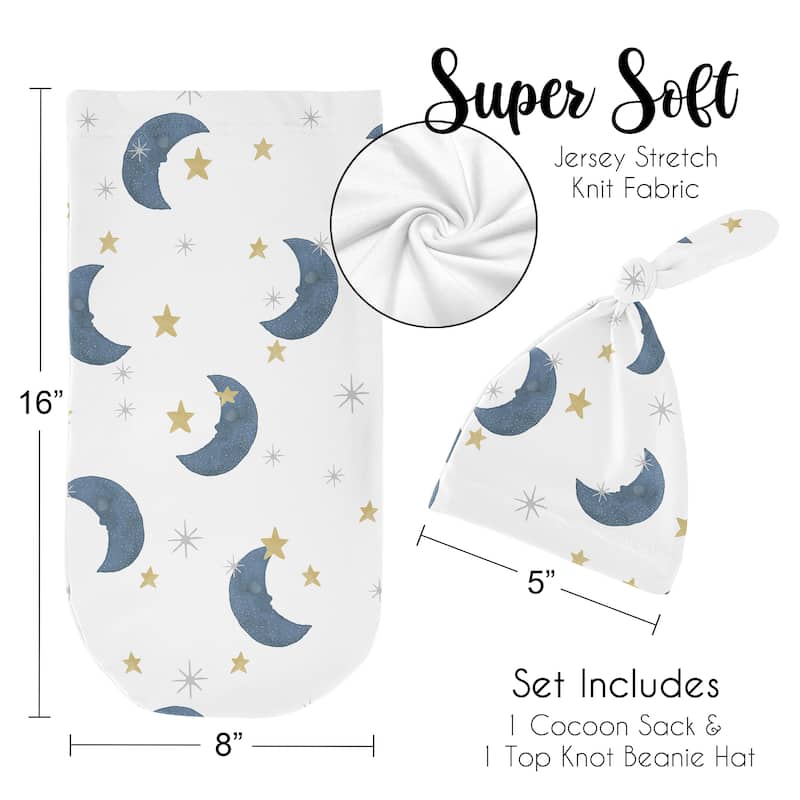 Moon and Star Boy or Girl Baby Cocoon and Beanie Hat Sleep Sack - 2pc Set - Navy Blue Gold Watercolor Celestial Gender Neutral