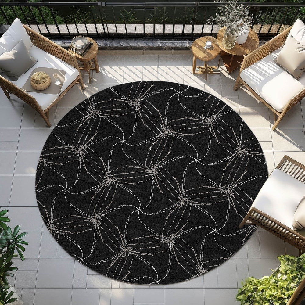 Machine Washable Indoor/ Outdoor Abstract Contemporary Chantille Rug