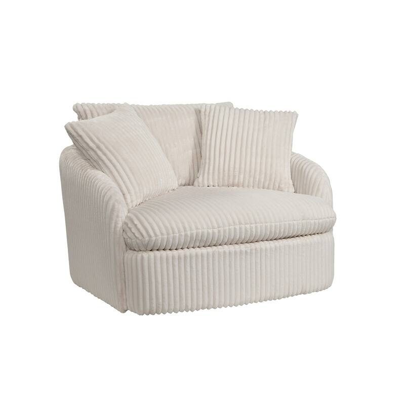 Grafton Home, Simon 360 Swivel Oversized Lounge Chair - Cream Faux Fur Ribbed Cord