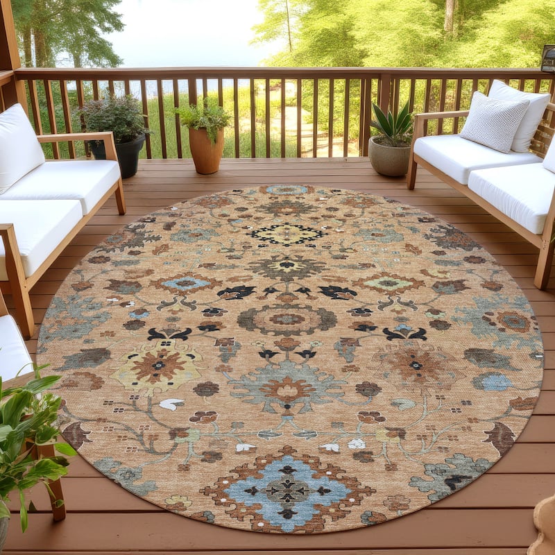 Machine Washable Indoor/ Outdoor Traditional Marci Chantille Rug - Copper - 8' x 8'