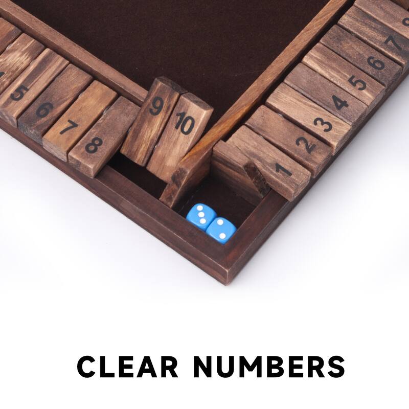 GSE™ 4-Player 10 Number Wooden Shut The Box Dice Game Set for Family Game Night, Dice Table Games, Bar Games