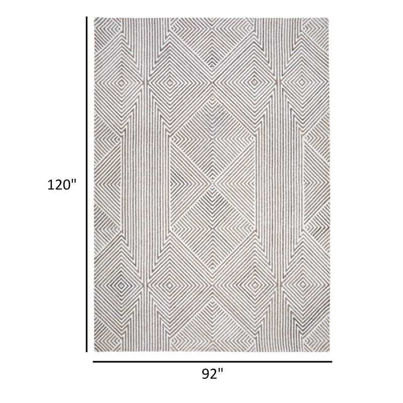Glam 8 x 10 Area Rug, Geometric Pattern, Tufted Gray White Polyester, Wool - 8 x 10