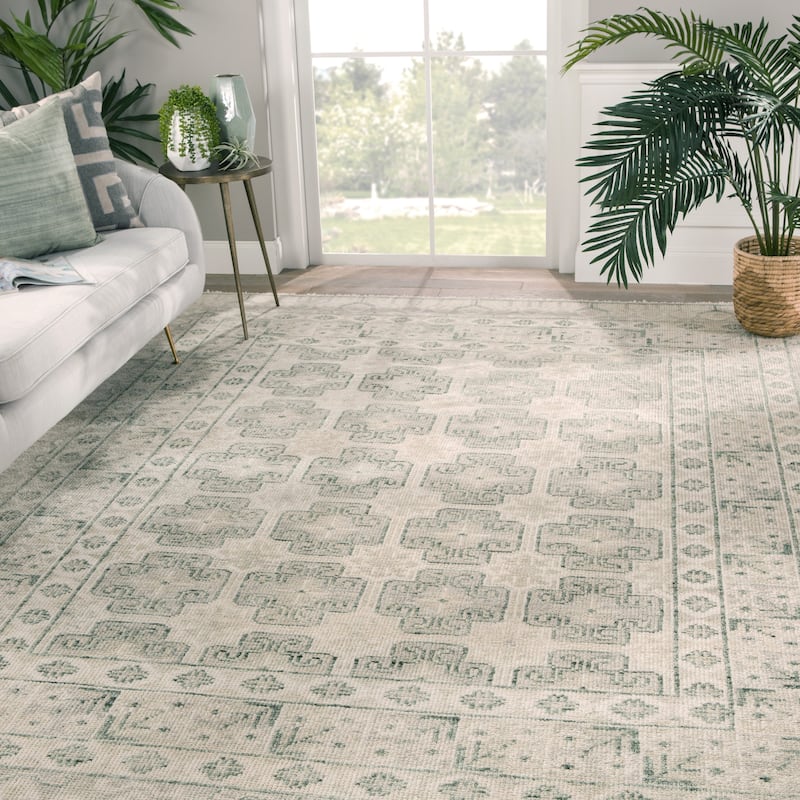 Hand-Knotted Stafford Border Ivory/ Green Area Rug