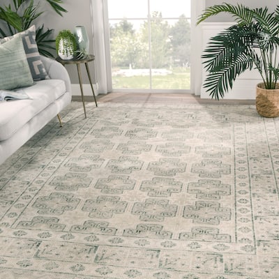 Stafford Hand-Knotted Border Ivory/ Green Area Rug