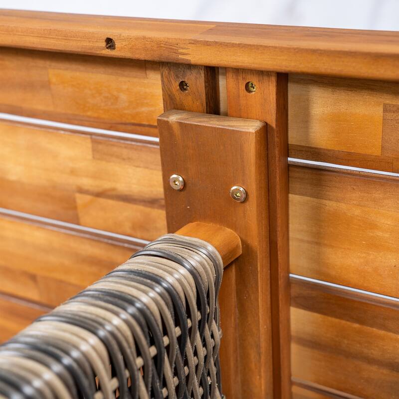 Christopher Knight Home - Kestrel Outdoor Acacia Wood 6 Piece Dining Set with Rattan Legs and Water Resistant Cushions