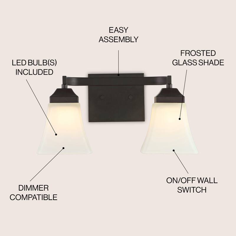 Staunton Iron/Glass Modern Cottage LED Vanity Light, Oil Rubbed Bronze by JONATHAN Y