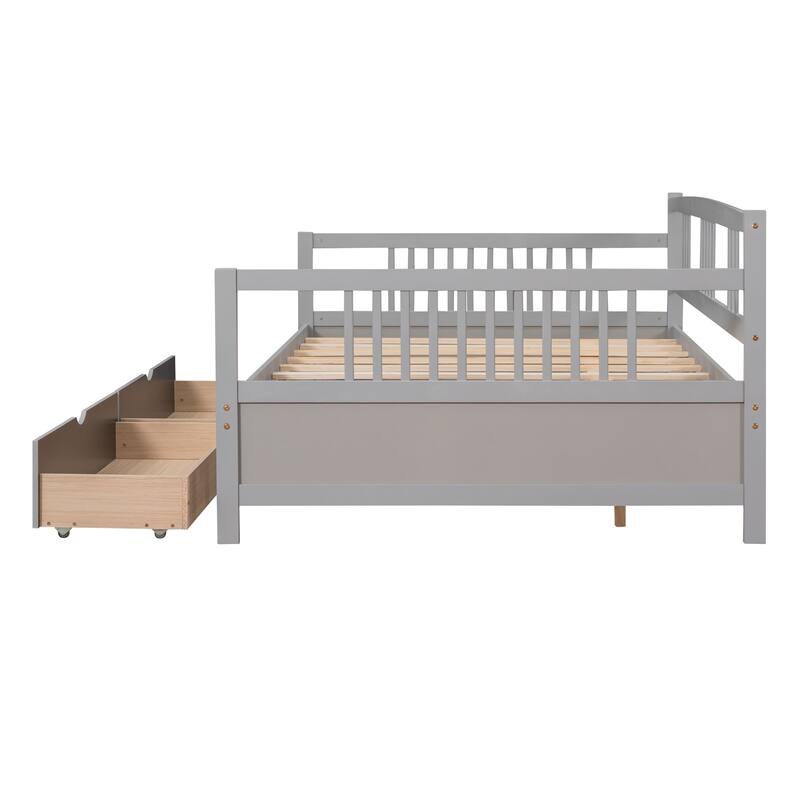 Full Size Daybed with Storage Drawers, Solid Pine Wood, for Bedroom or Living Room