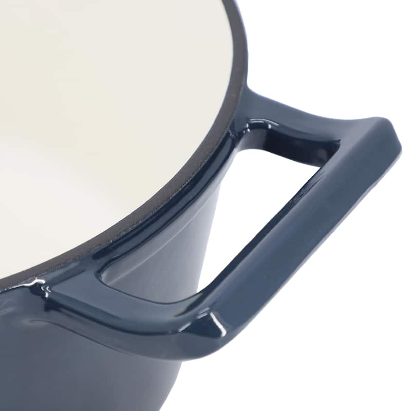 5.3Q Round Enameled Self Basting Lid Dual Handle Cast Iron Casserole in Deep Blue