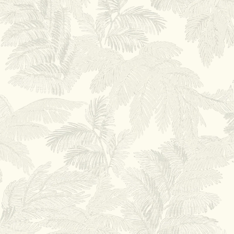 Galerie Wallcoverings Italian Style Palm Leaf Design Vinyl on Non-woven Luster Wallpaper Roll - 33 feet x 21 inches - Off White