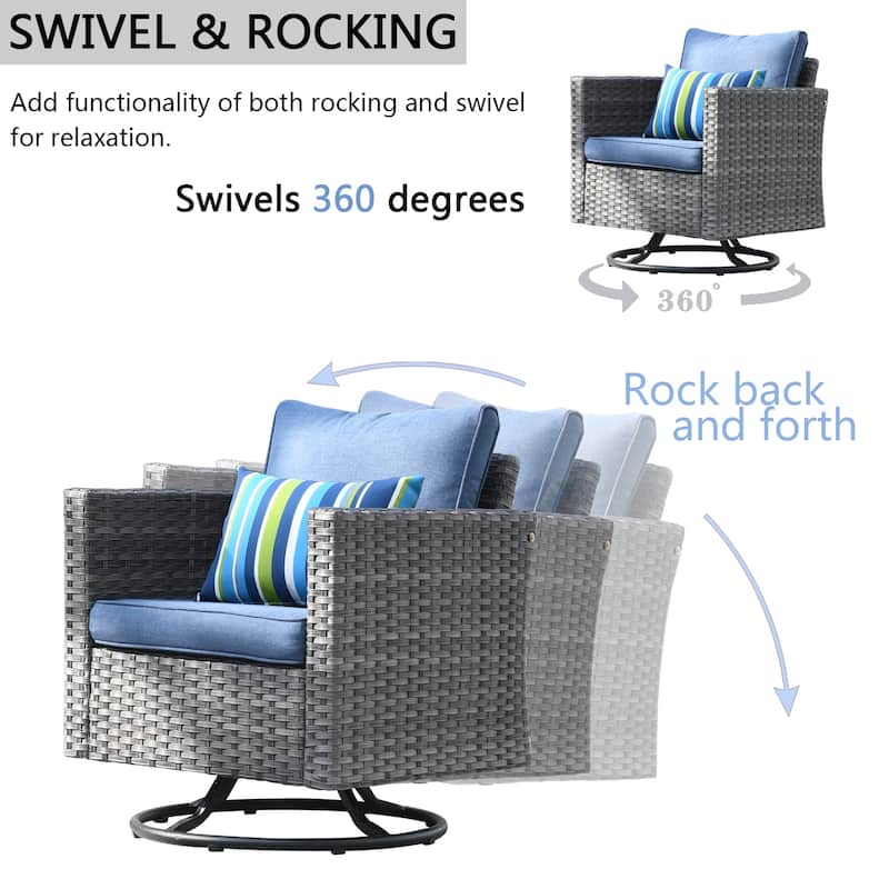 OVIOS 6-piece Patio Wicker Conversation Sofa Set with Swivel Rocking Chairs