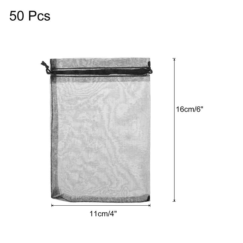 50pcs Organza Bags Drawstring Favor Pouches Sheer Mesh Bag for Gift - Black - 4 inch x 6 inch