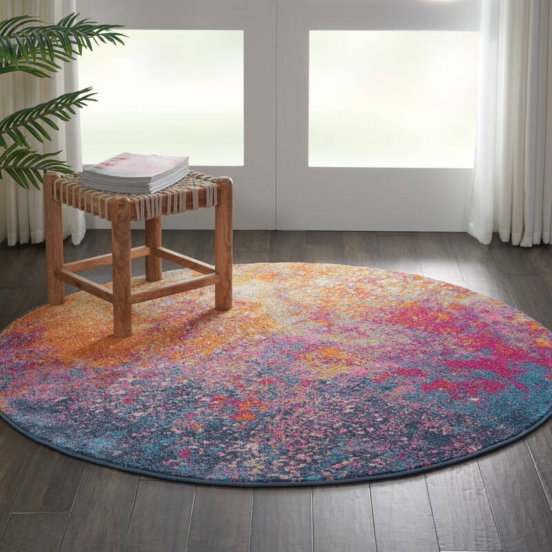 Nourison Passion Colorful Modern Abstract Area Rug - 4' Round - Orange/Multi